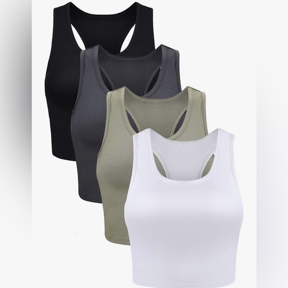 Boao NWOT Set of 4 Basic Racerback Crop Top Sleeveless - Black Grey White Green